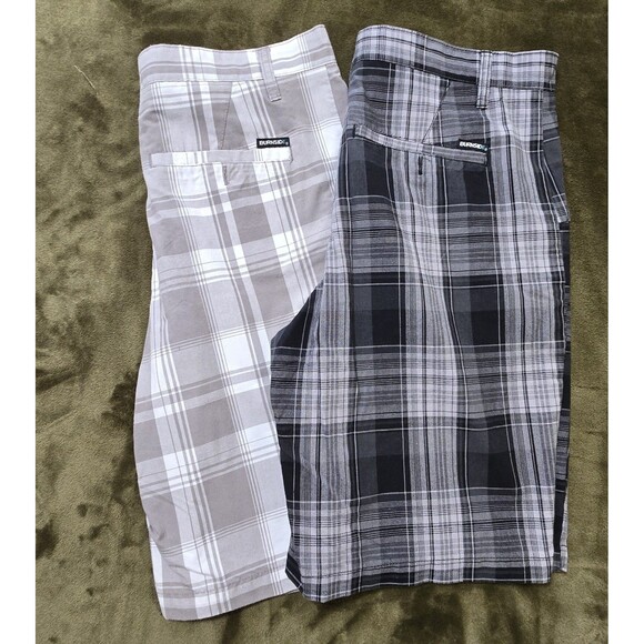Men's Burnside Shorts 2 Pair Black and Tan Plaid Size 34 Excellent - Picture 1 of 4